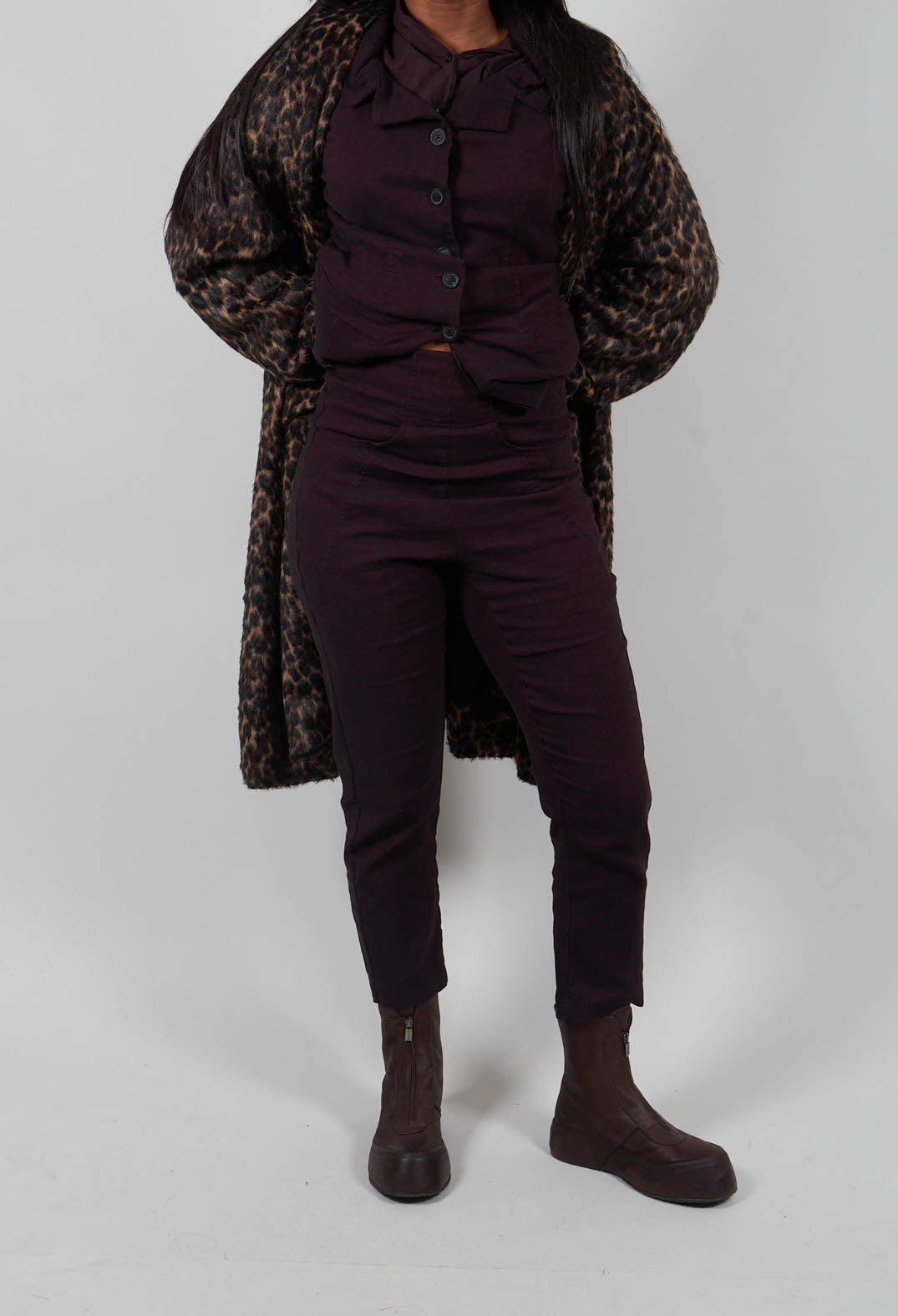 Straight Leg Trousers in Purple Melange  - 1060113