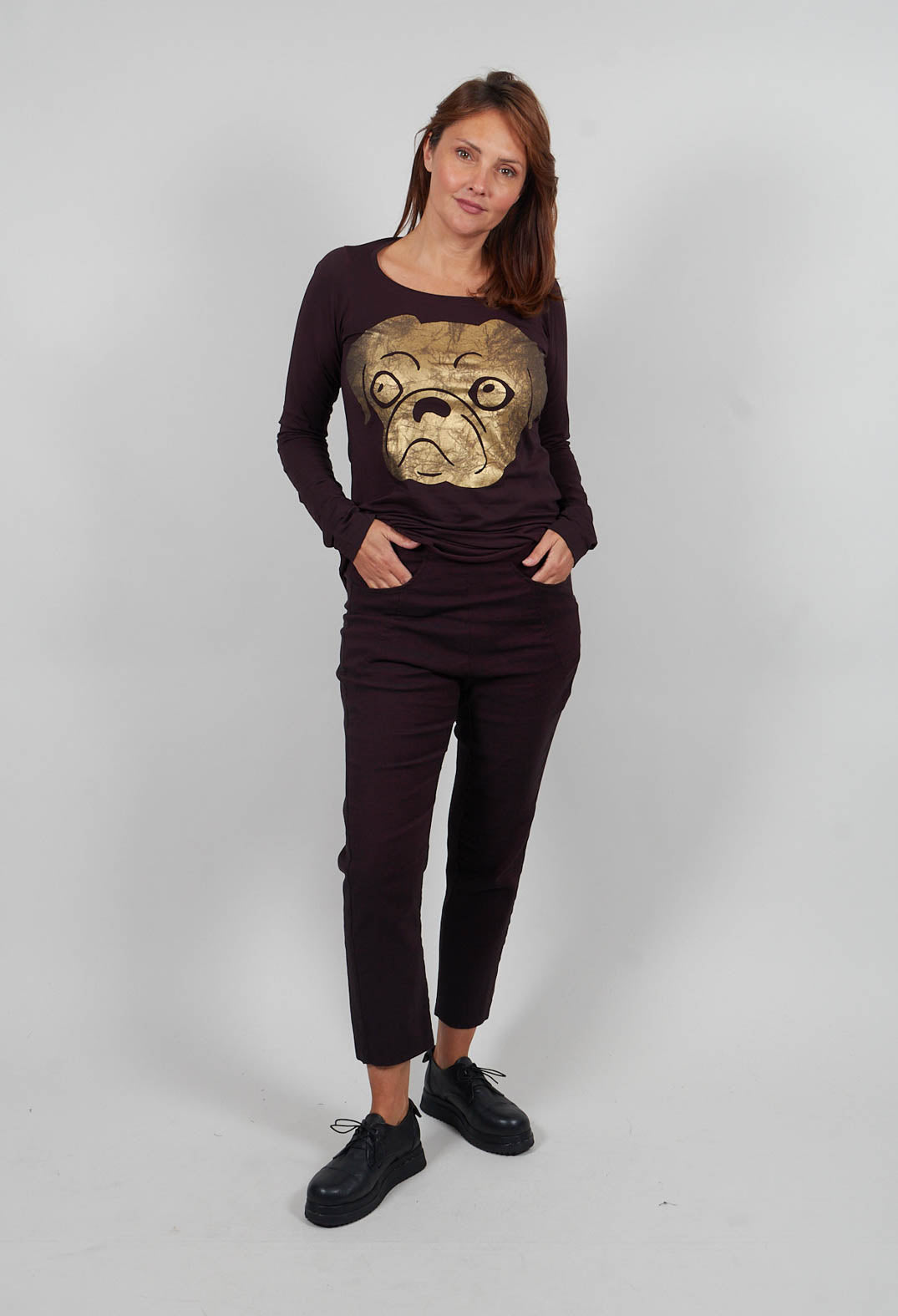 Straight Leg Trousers in Purple Melange  - 1060113
