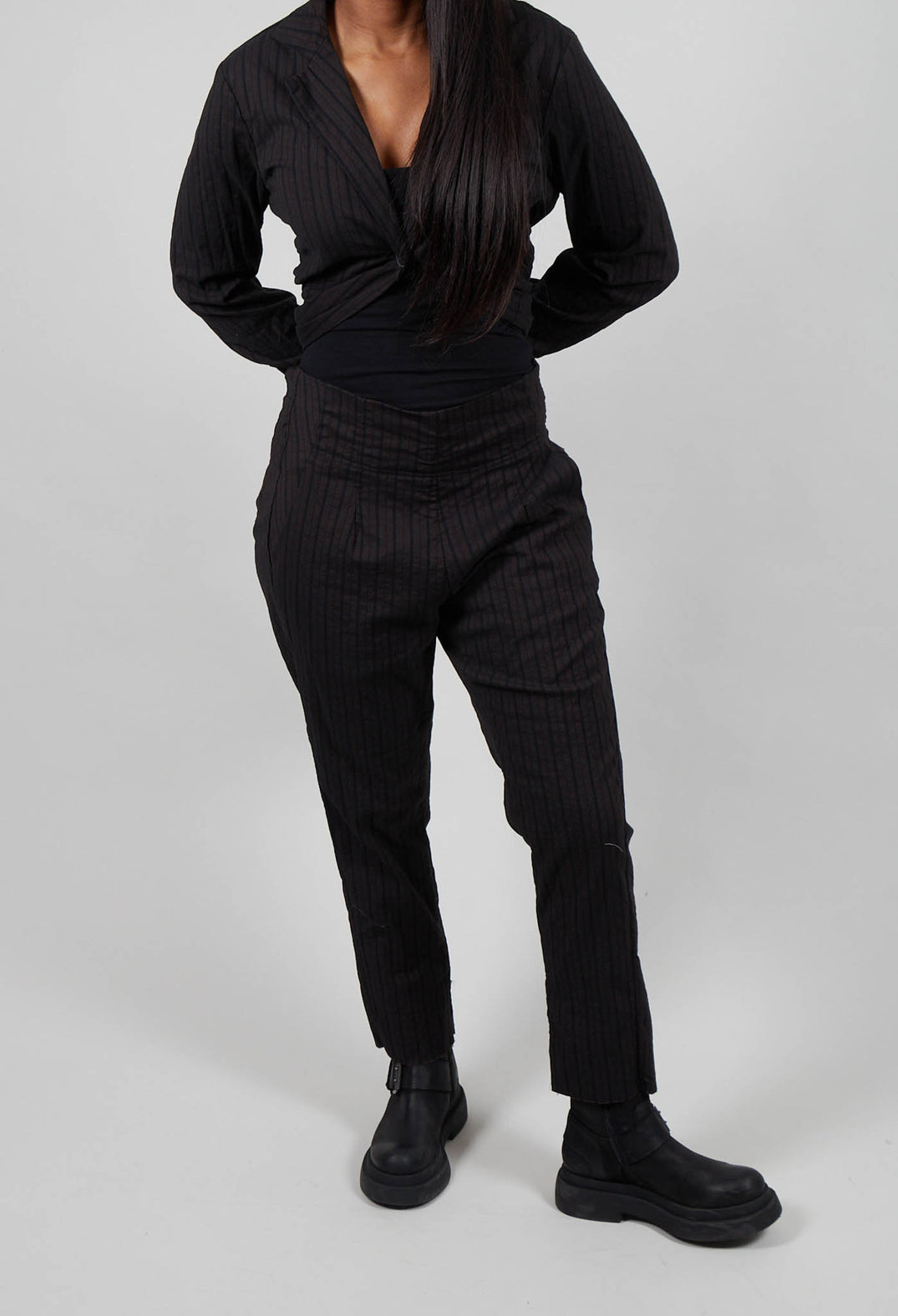 Pull On Slim Fit Trousers in Umbra Stripe  - 1080102