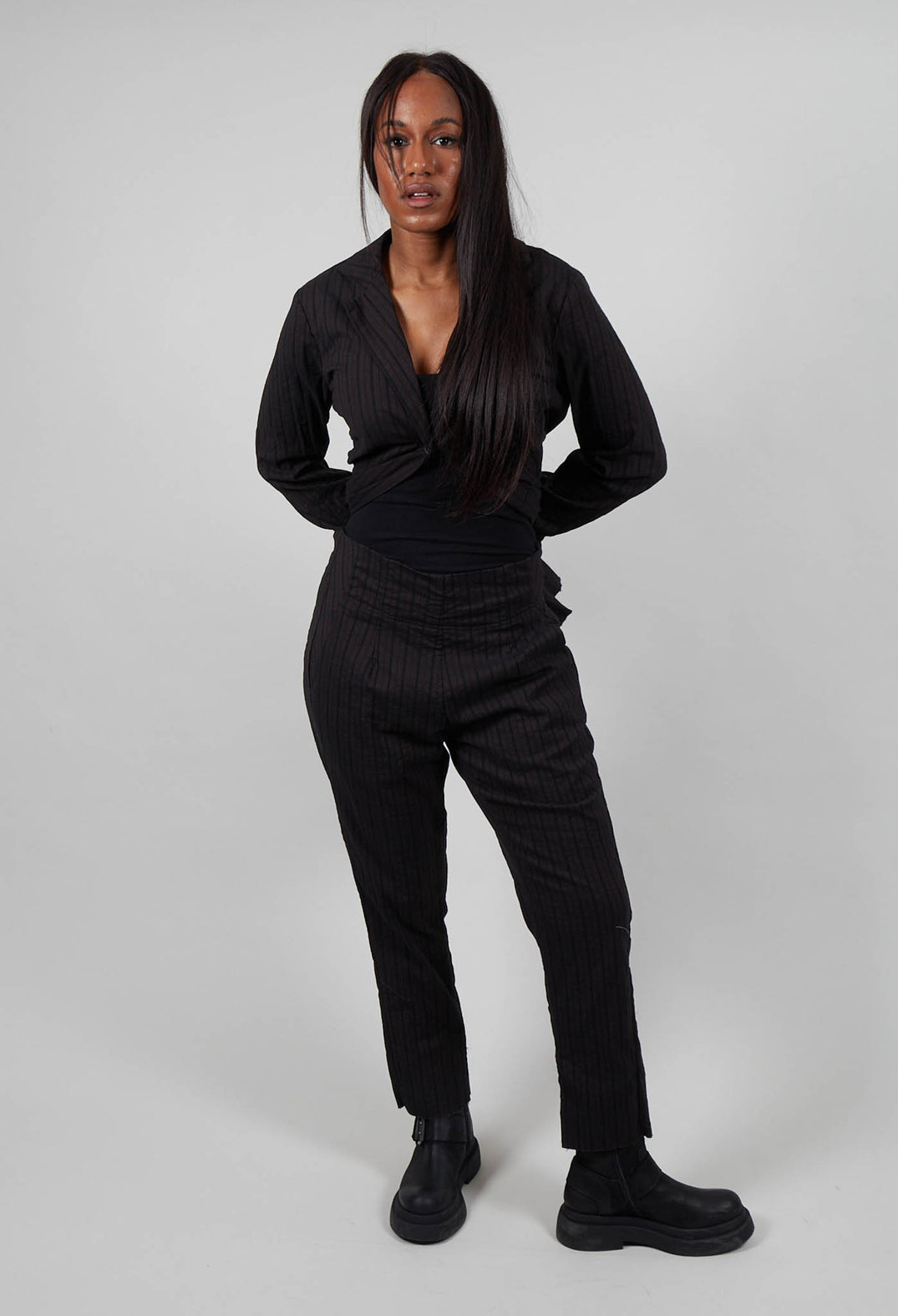 Pull On Slim Fit Trousers in Umbra Stripe  - 1080102