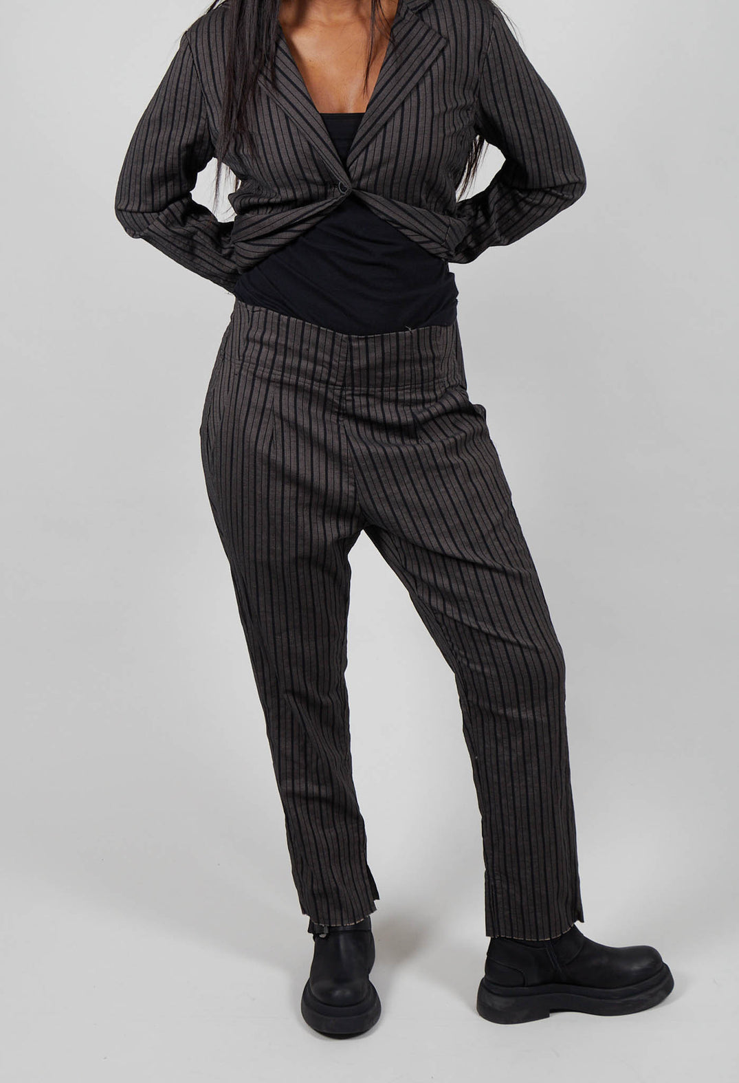 Pull On Slim Fit Trousers in Ginger Stripe  - 1080102