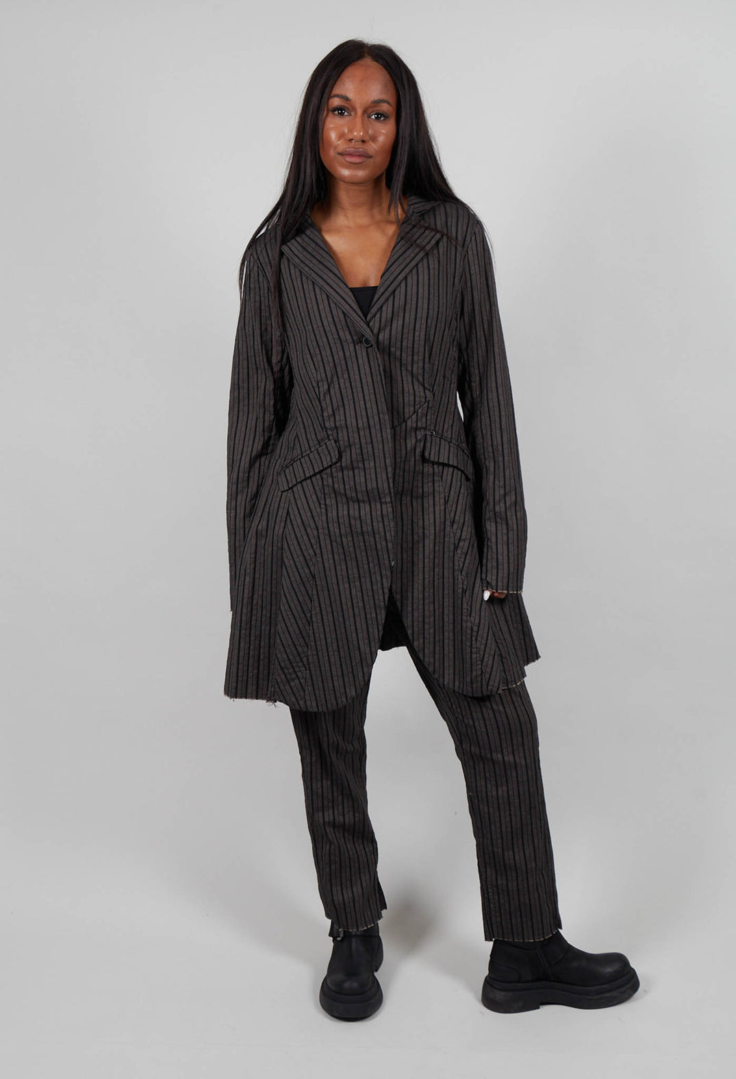 Pull On Slim Fit Trousers in Ginger Stripe  - 1080102