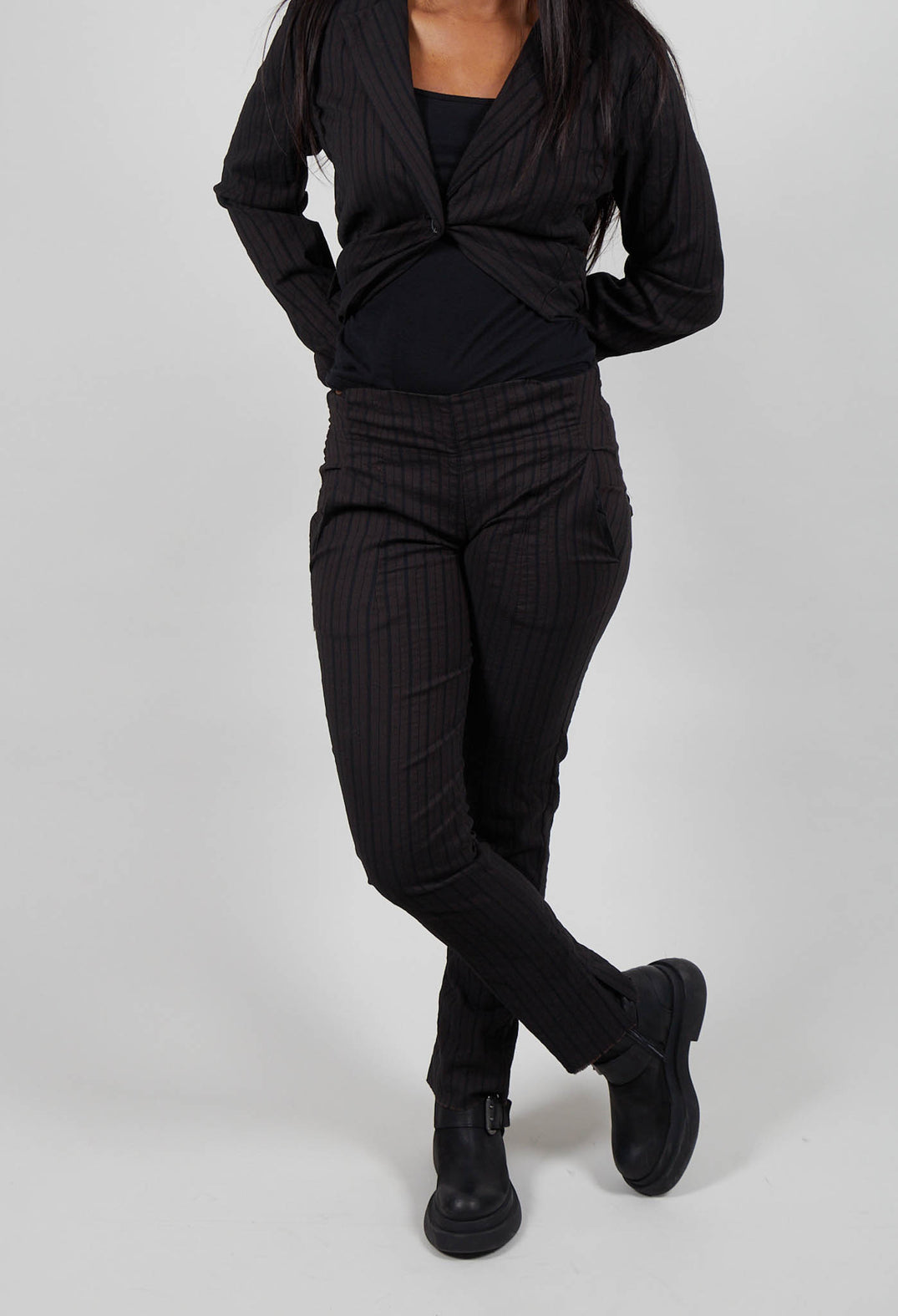 Pull On Slim Leg Trousers in Umbra Stripe  - 1080106