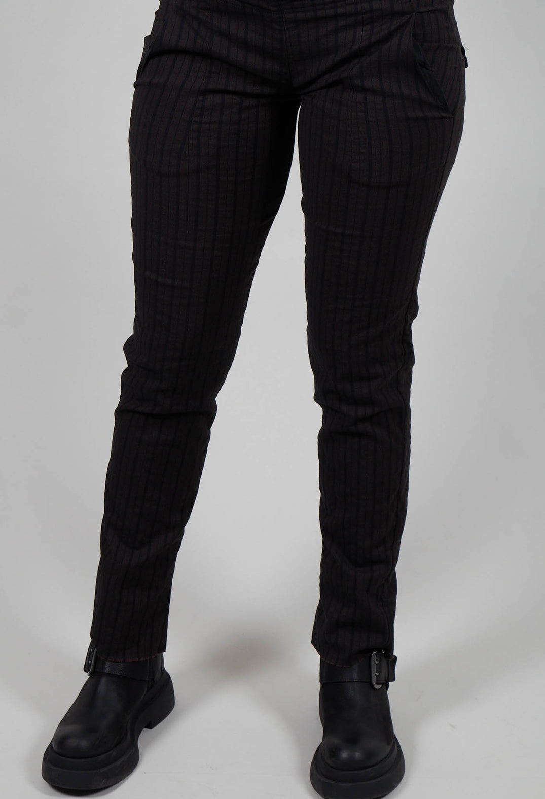 Pull On Slim Leg Trousers in Umbra Stripe  - 1080106
