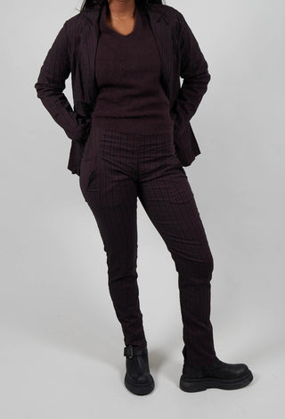Pull On Slim Leg Trousers in Purple Stripe  - 1080106