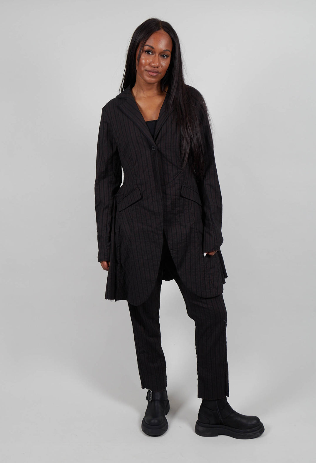 Flared Hem Coat in Umbra Stripe  - 1081208