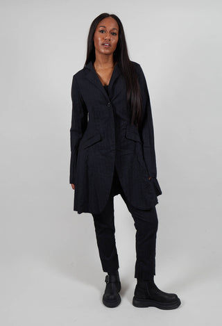 Flared Hem Coat in Petrol Stripe  - 1081208