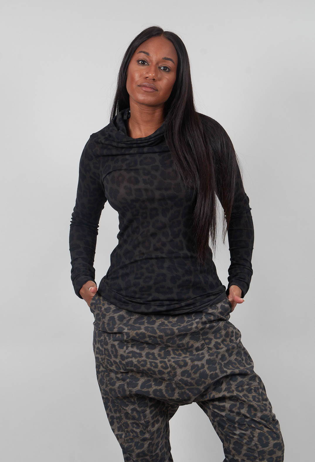 High Neck Longline Top in Leo Black Cloud  - 1140504