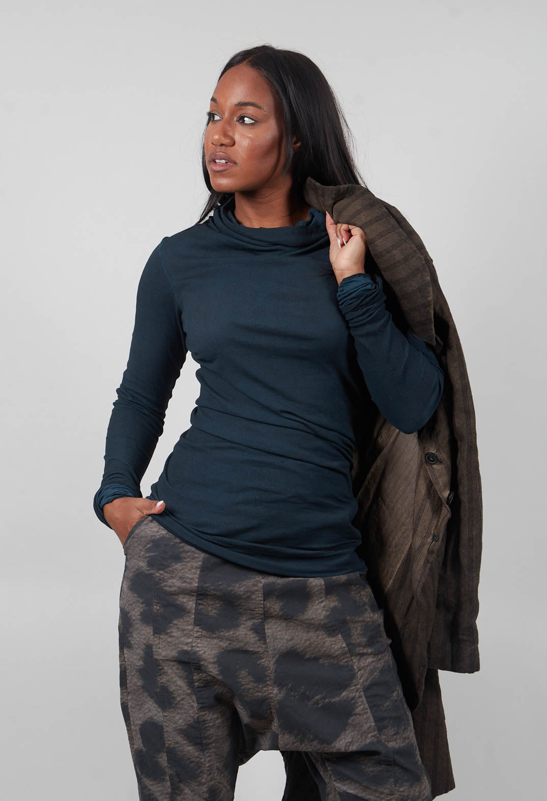 High Neck Longline Top in Petrol Cloud  - 1140514