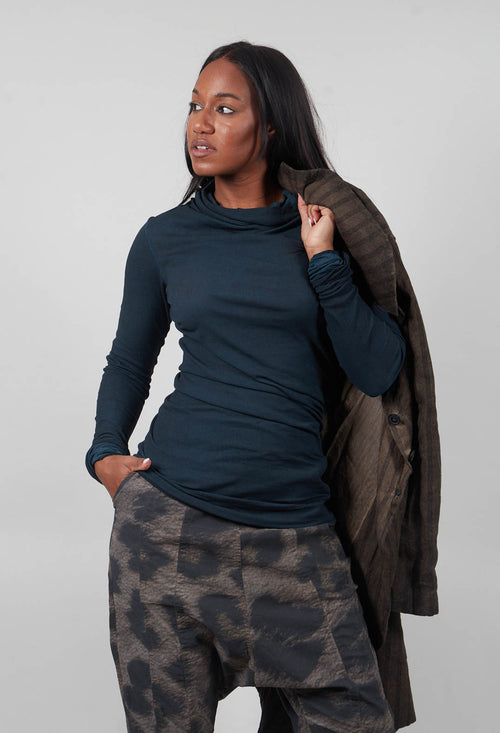 High Neck Longline Top in Petrol Cloud  - 1140514
