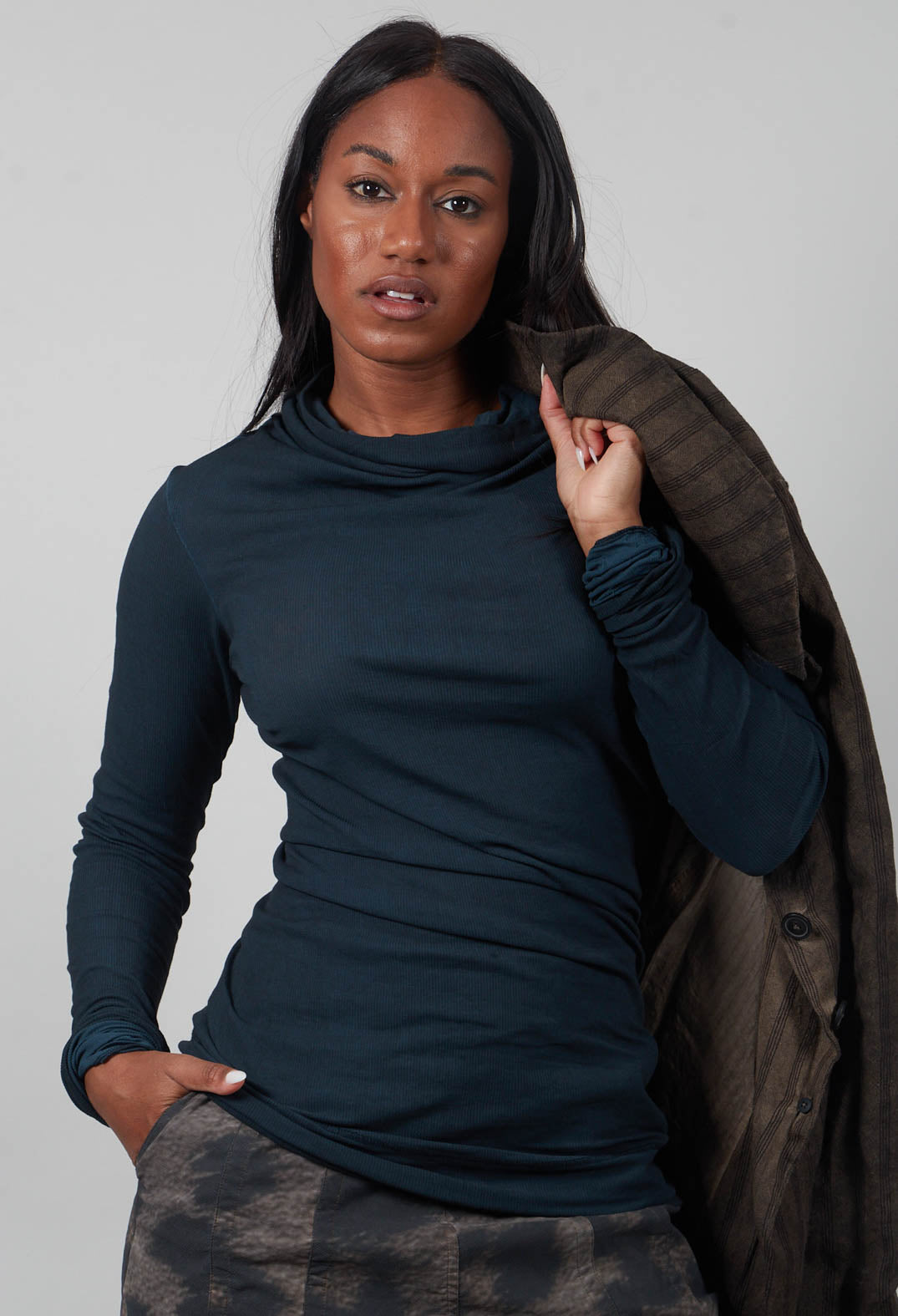 High Neck Longline Top in Petrol Cloud  - 1140514
