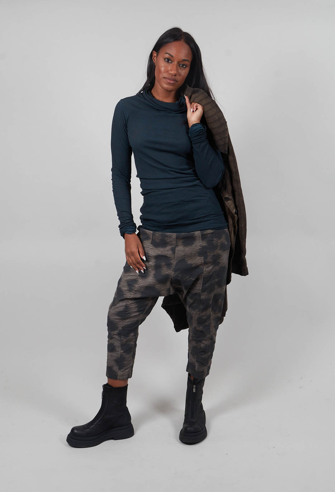 High Neck Longline Top in Petrol Cloud  - 1140514