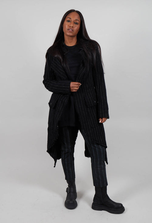 Raw Edge Coat in Black Stripe - 1151204