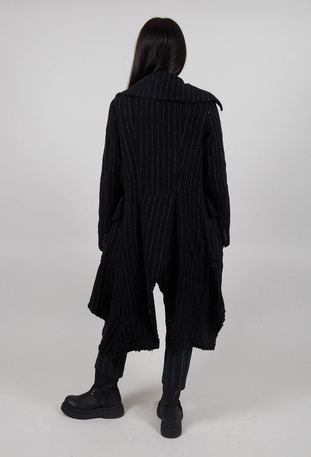 Raw Edge Coat in Black Stripe - 1151204