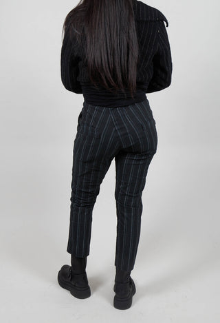 Pull on Straight Leg Trousers in Petrol Cloud Stripe  - 1240103