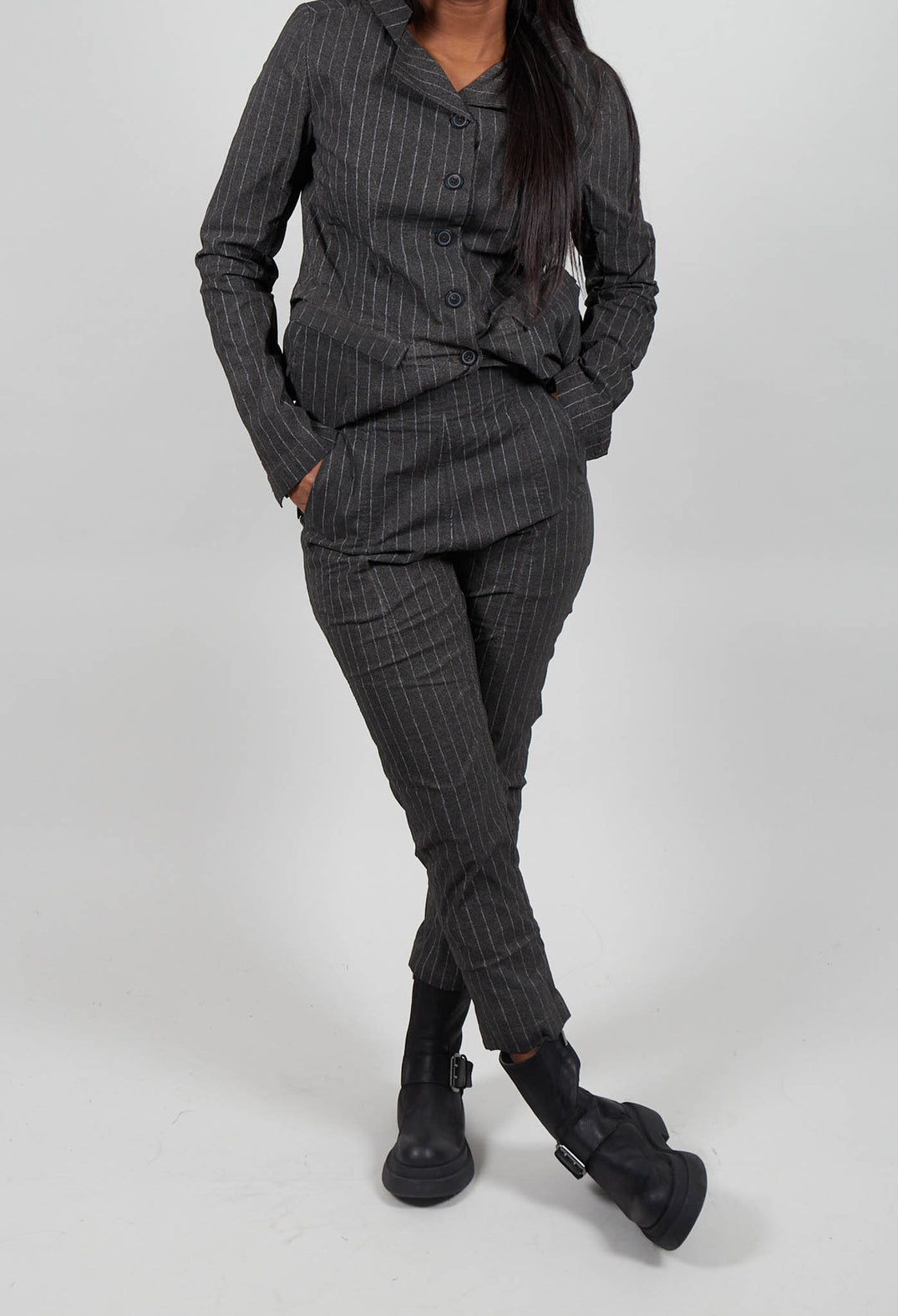 Pull on Straight Leg Trousers in Ginger Cloud Stripe  - 1240103