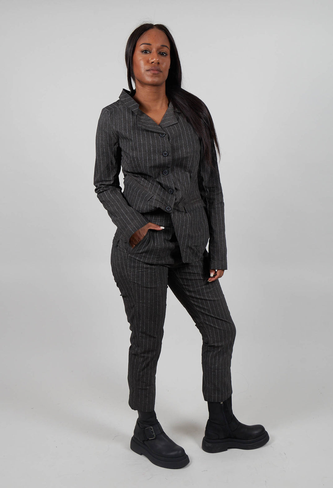 Pull on Straight Leg Trousers in Ginger Cloud Stripe  - 1240103