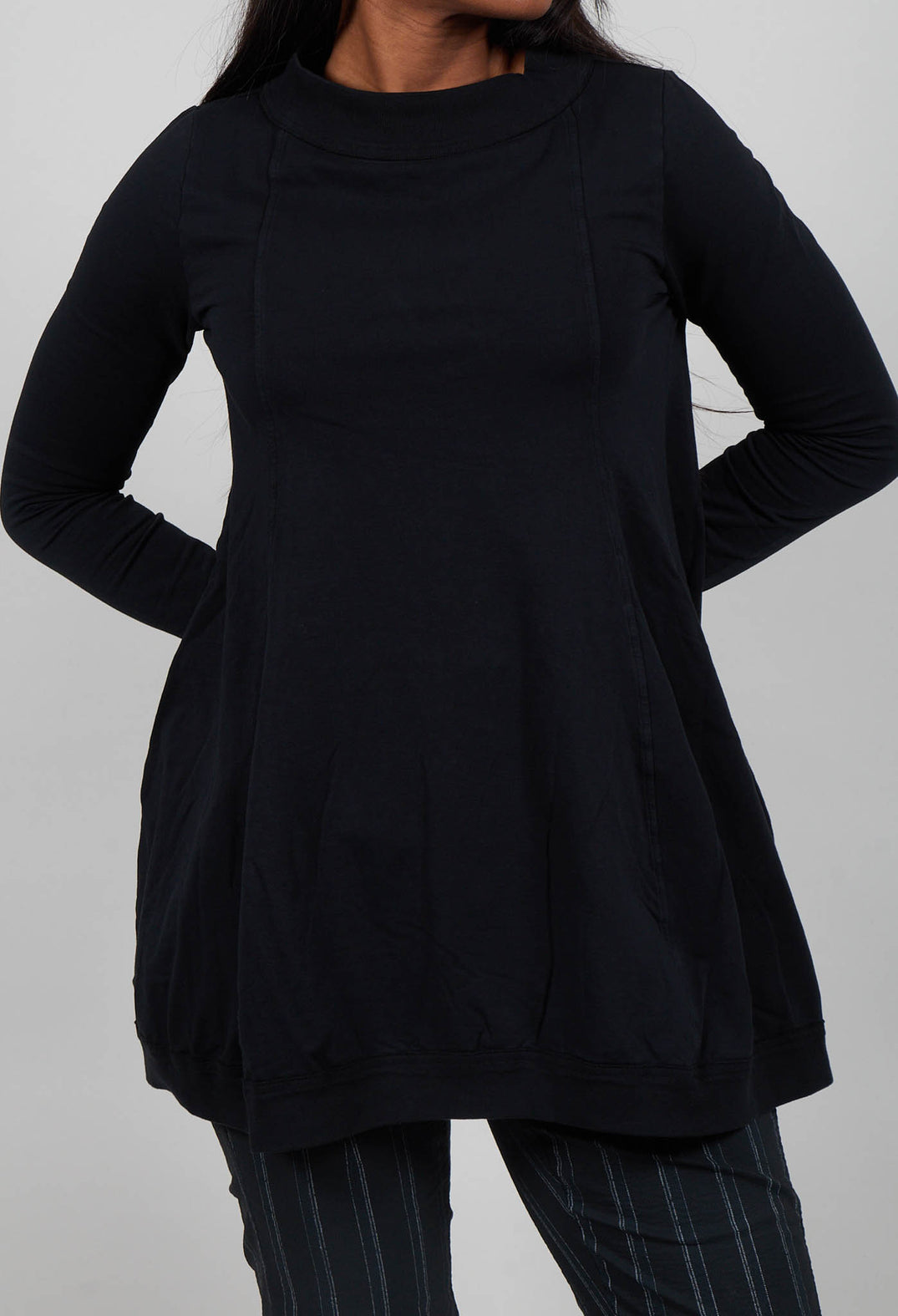 Flared Hem Top in Black  - 1280502