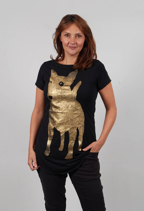T-Shirt with Motif in Black Print  - 1300503