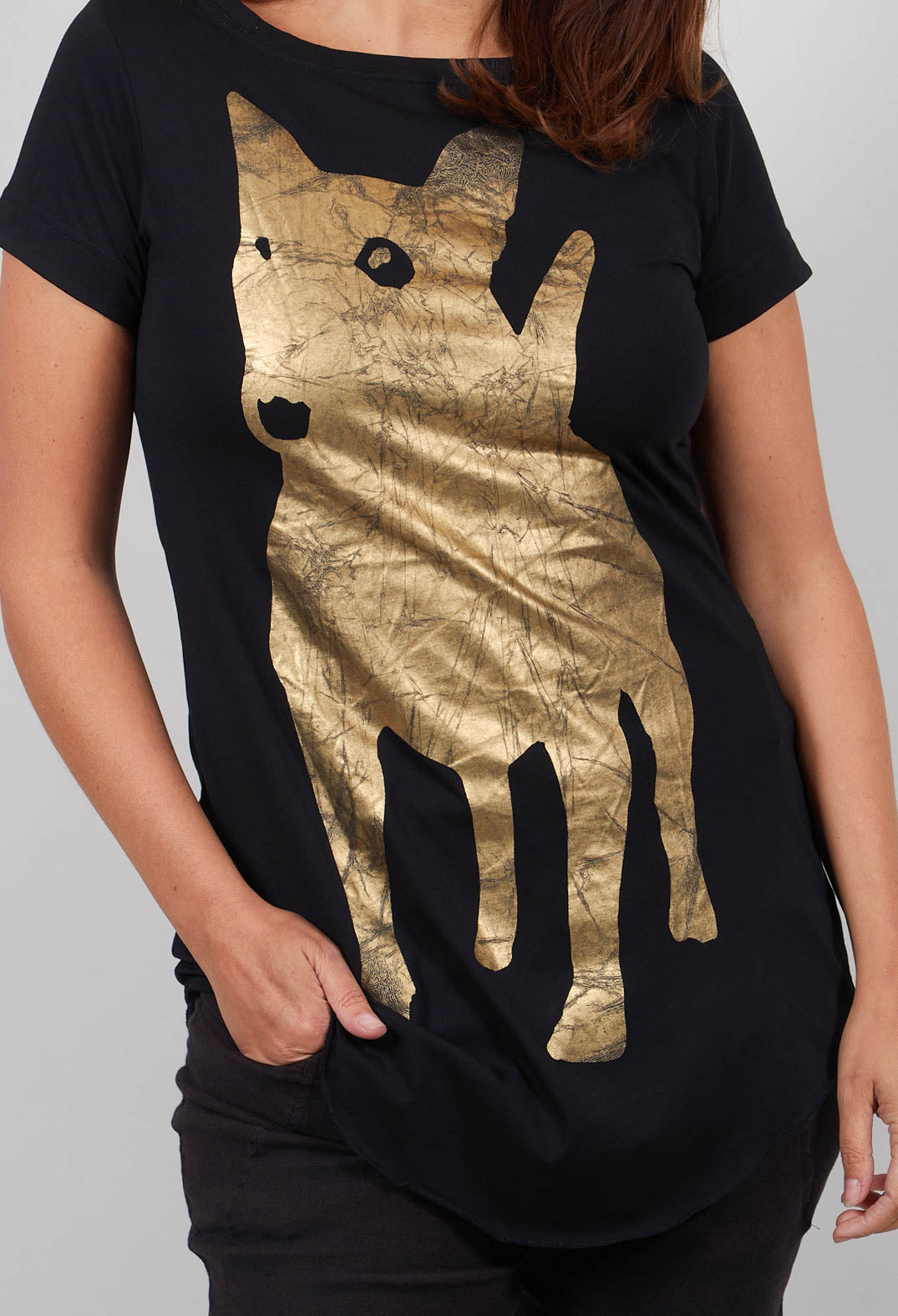T-Shirt with Motif in Black Print  - 1300503