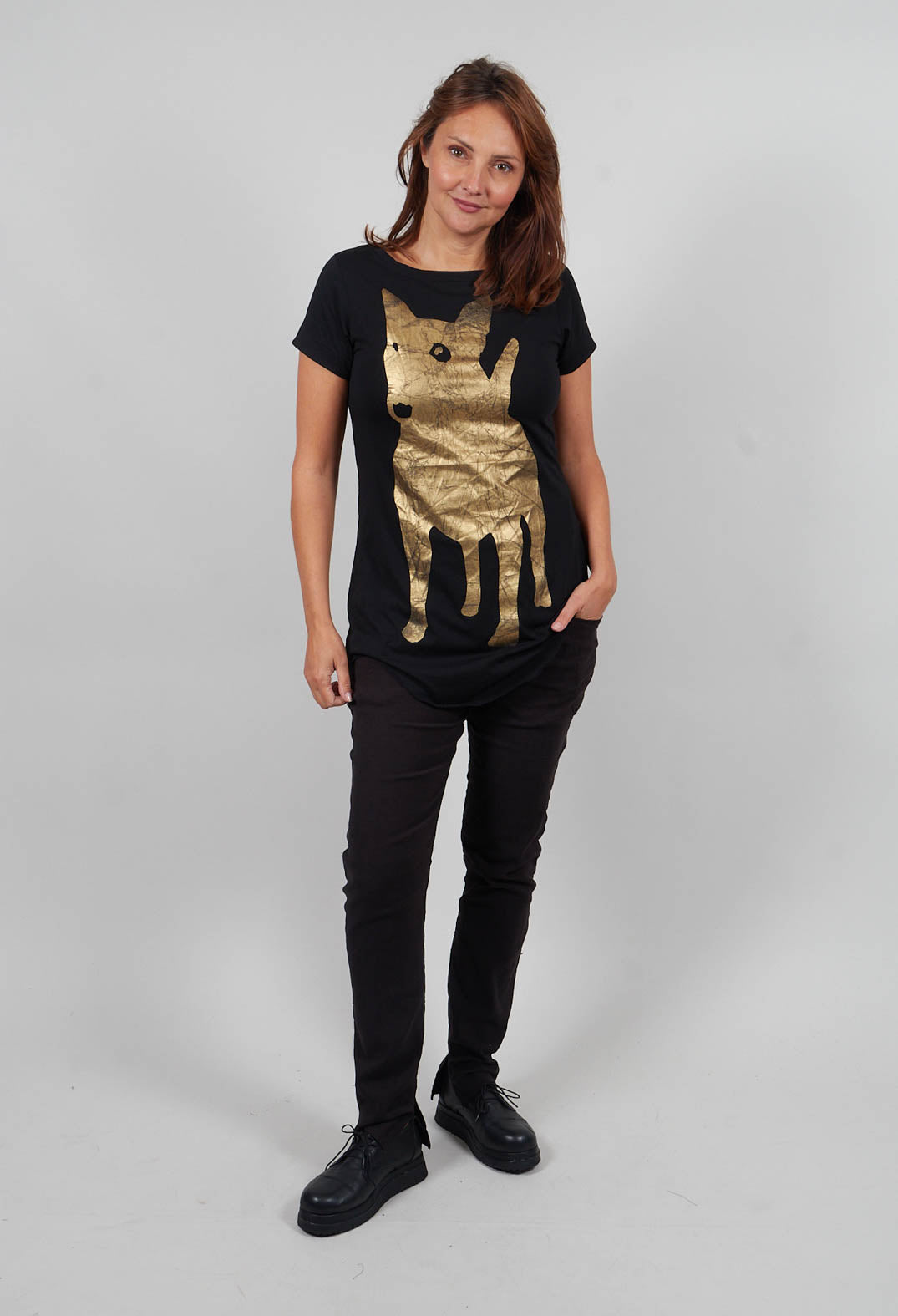 T-Shirt with Motif in Black Print  - 1300503