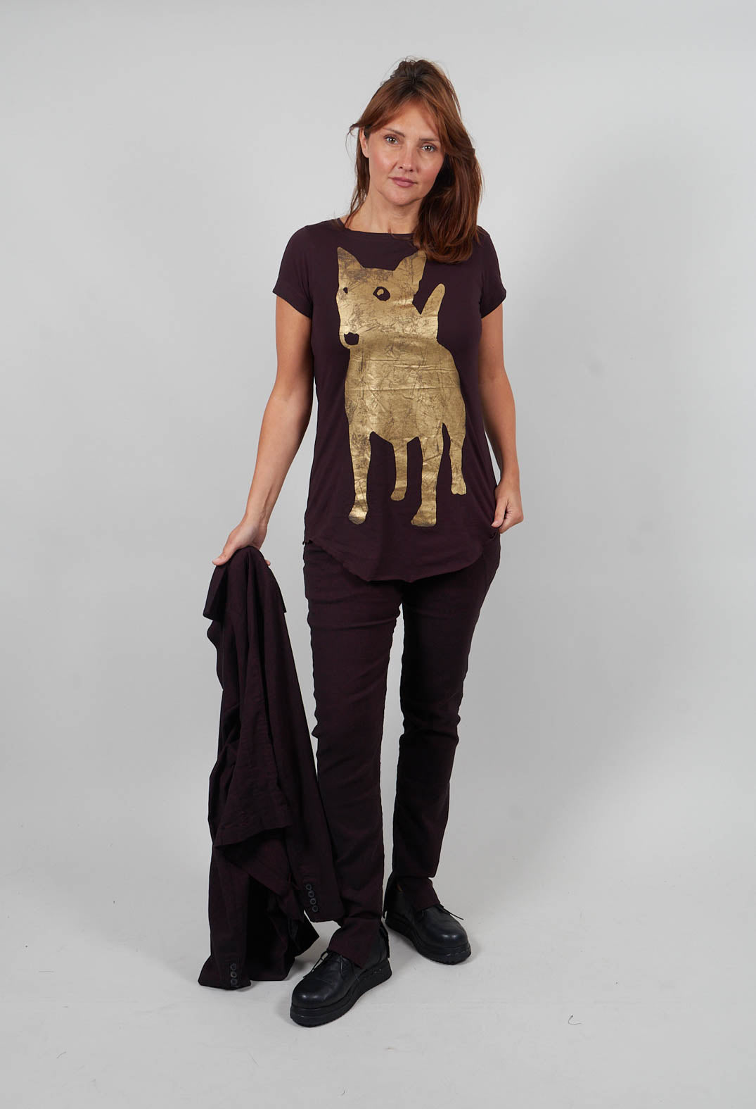 T-Shirt with Motif in Purple Print  - 1300503