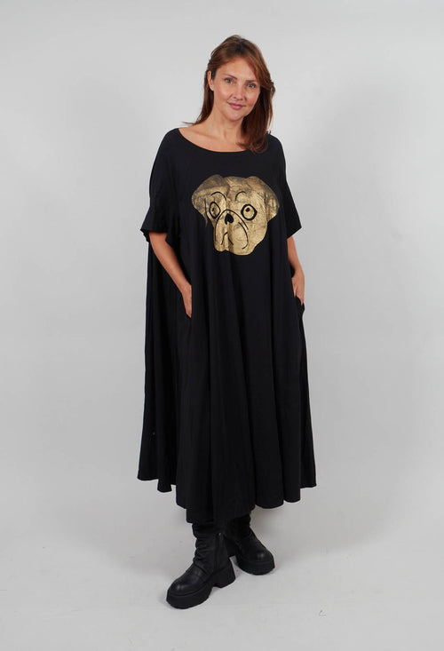 Oversized Jersey Dress with Motif in Black Print - 1300909