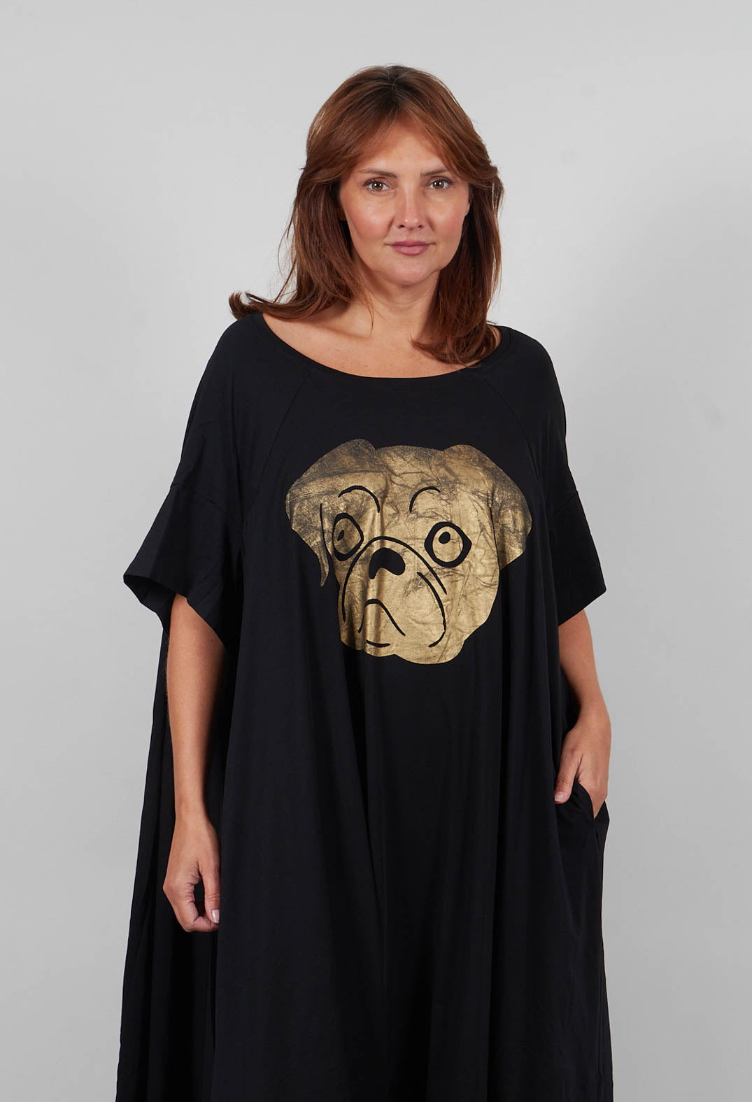 Oversized Jersey Dress with Motif in Black Print - 1300909
