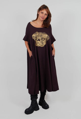 Oversized Jersey Dress with Motif in Purple Print  - 1300909