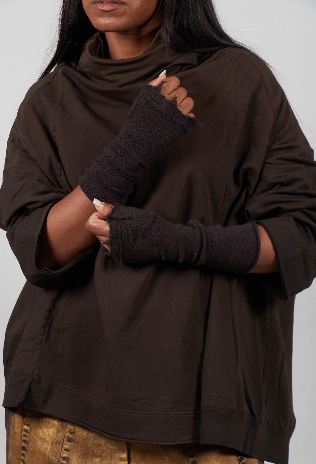 Cashmere Fingerless Gloves in Umbra  - 1363106