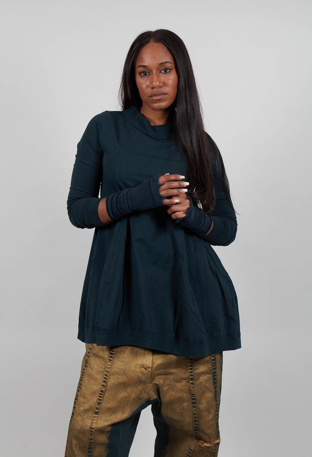 Cashmere Fingerless Gloves in Petrol  - 1363106