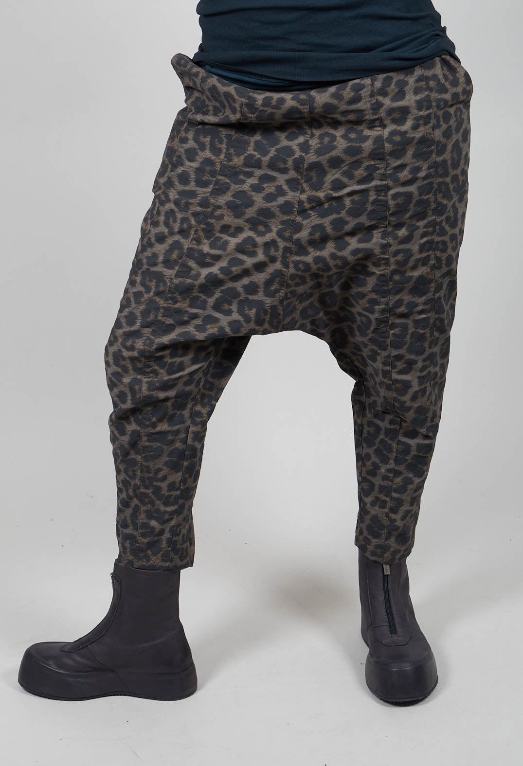Pull On Drop Crotch Trousers in Leo Black Cloud  - 1390104