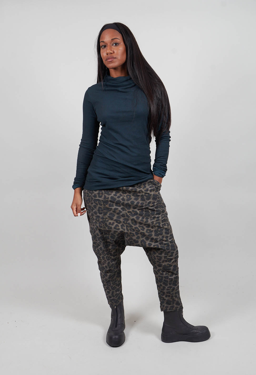 Pull On Drop Crotch Trousers in Leo Black Cloud  - 1390104