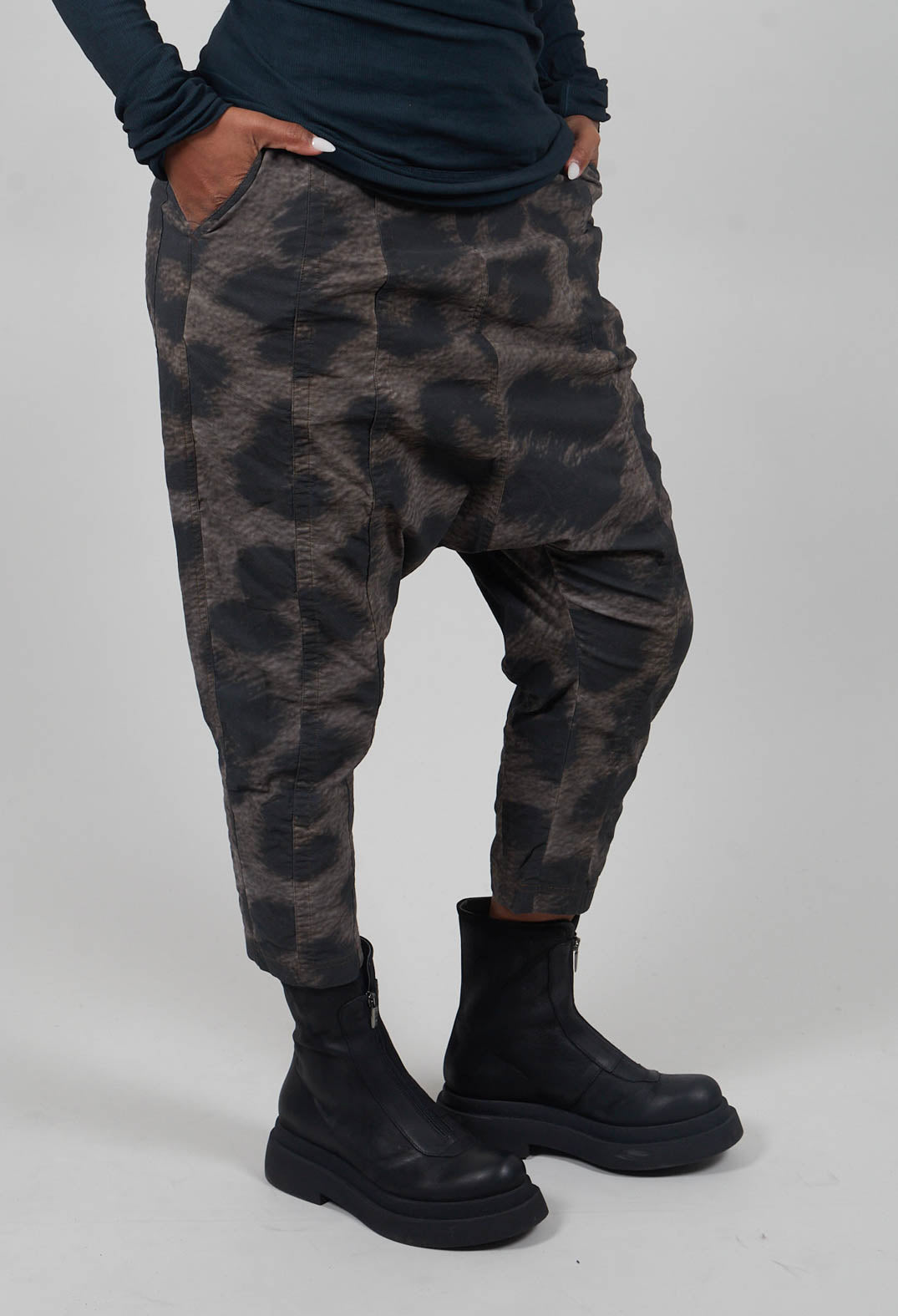Pull On Drop Crotch Trousers in Leo Big Black Cloud  - 1390104