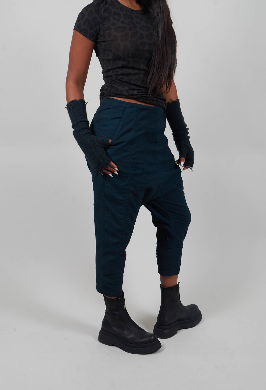 Pull On Drop Crotch Trousers in Petrol Cloud  - 1390124