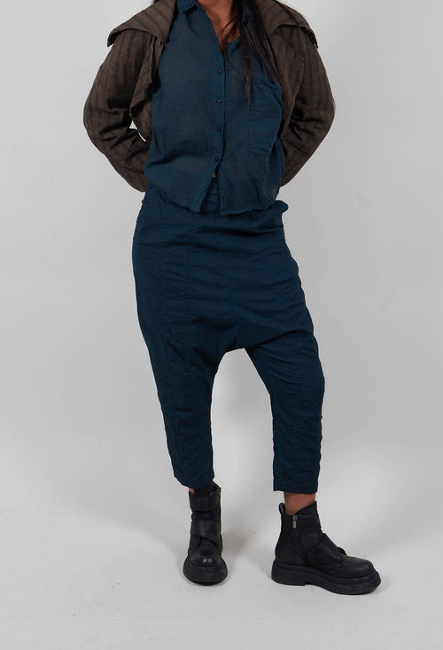 Pull On Drop Crotch Trousers in Petrol Cloud  - 1390124