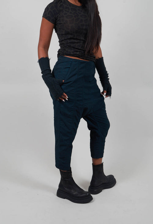Pull On Drop Crotch Trousers in Petrol Cloud  - 1390124