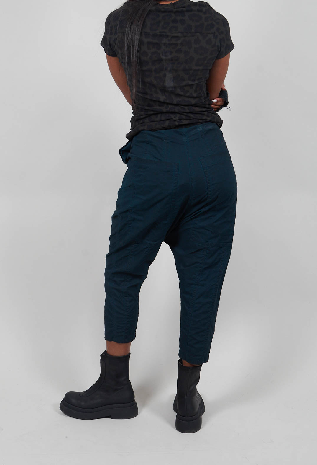 Pull On Drop Crotch Trousers in Petrol Cloud  - 1390124