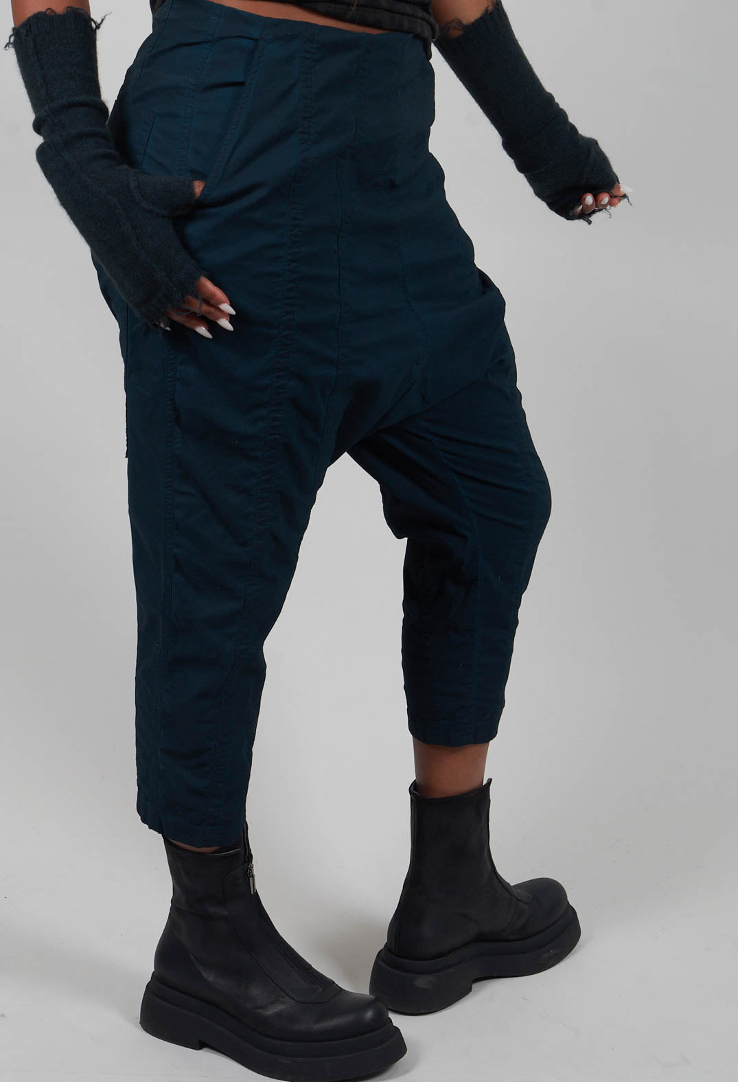 Pull On Drop Crotch Trousers in Petrol Cloud  - 1390124