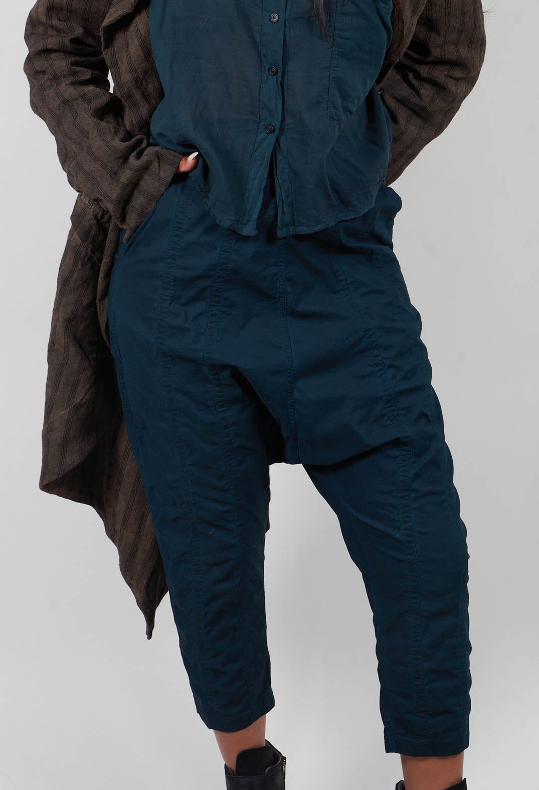 Pull On Drop Crotch Trousers in Petrol Cloud  - 1390124