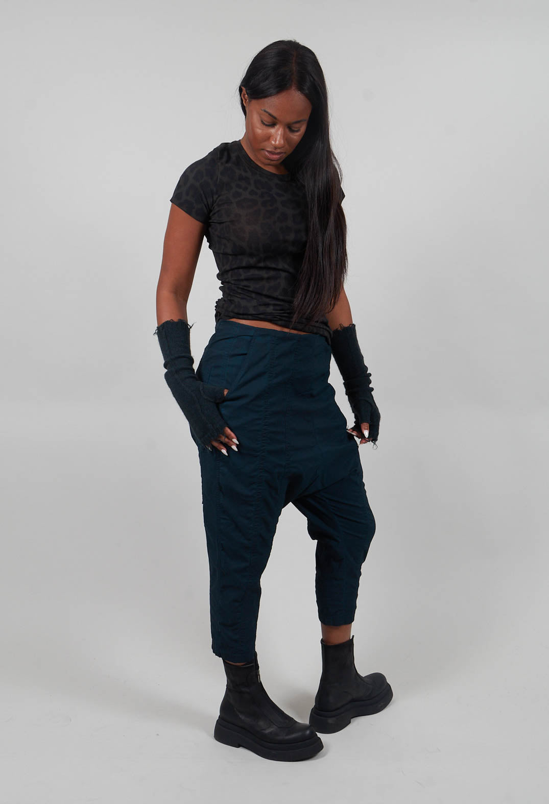 Pull On Drop Crotch Trousers in Petrol Cloud  - 1390124