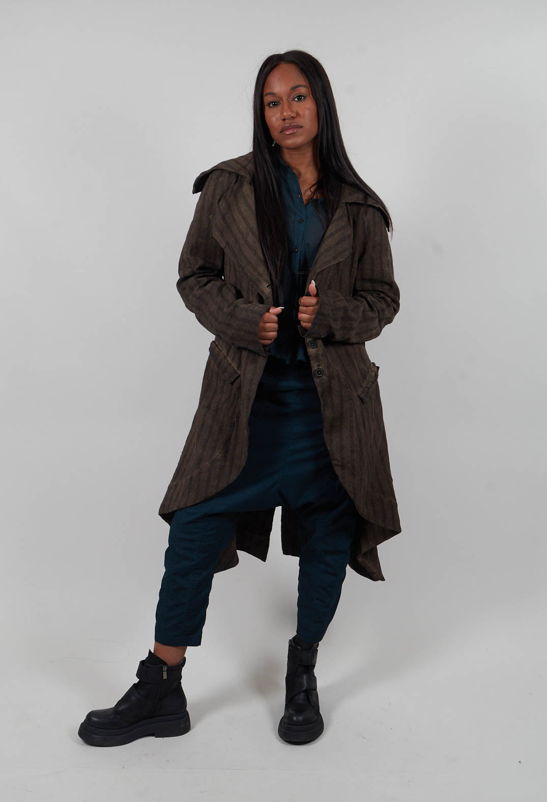 Pull On Drop Crotch Trousers in Petrol Cloud  - 1390124
