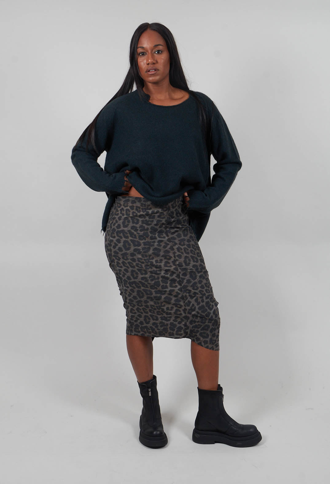 Ruched Pencil Skirt in Leo Black Cloud  - 1390307