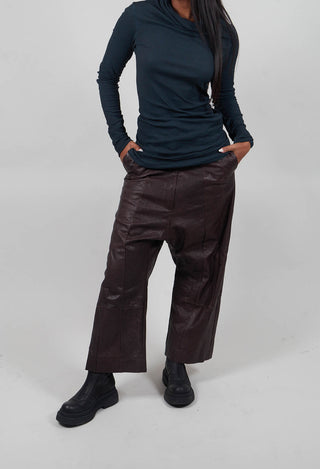 Leather Drop Crotch Trousers in Umbra  - 1480106