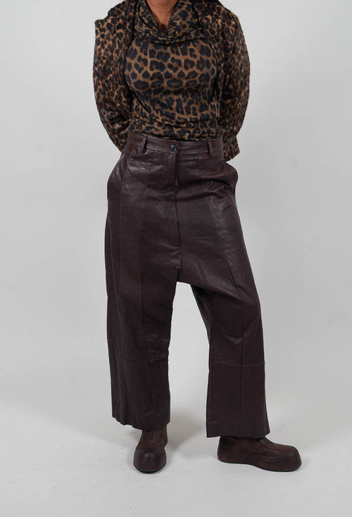 Leather Drop Crotch Trousers in Umbra  - 1480106