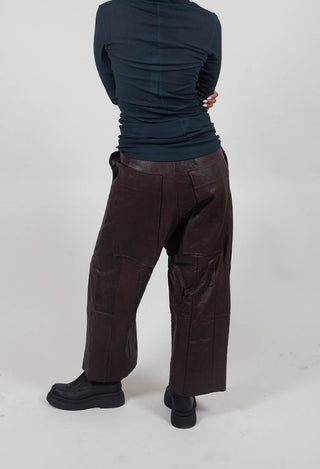 Leather Drop Crotch Trousers in Umbra  - 1480106