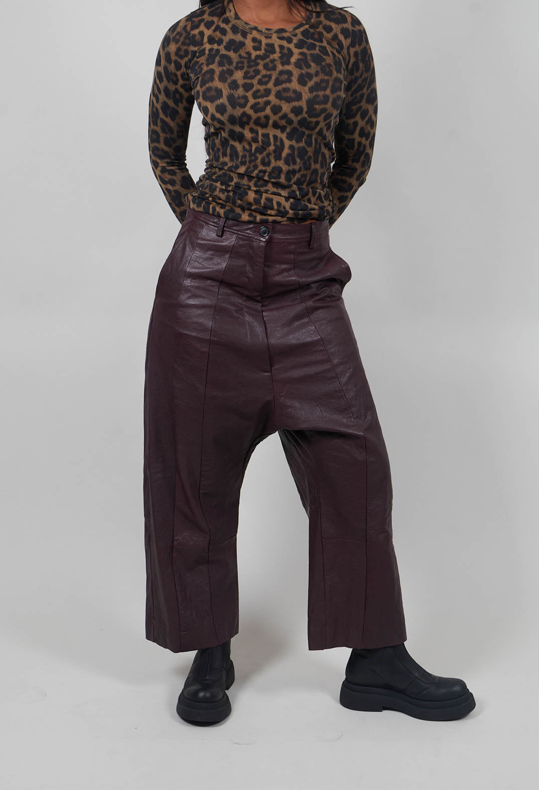 Leather Drop Crotch Trousers in Purple - 1480106