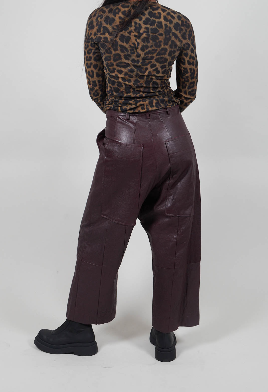 Leather Drop Crotch Trousers in Purple - 1480106