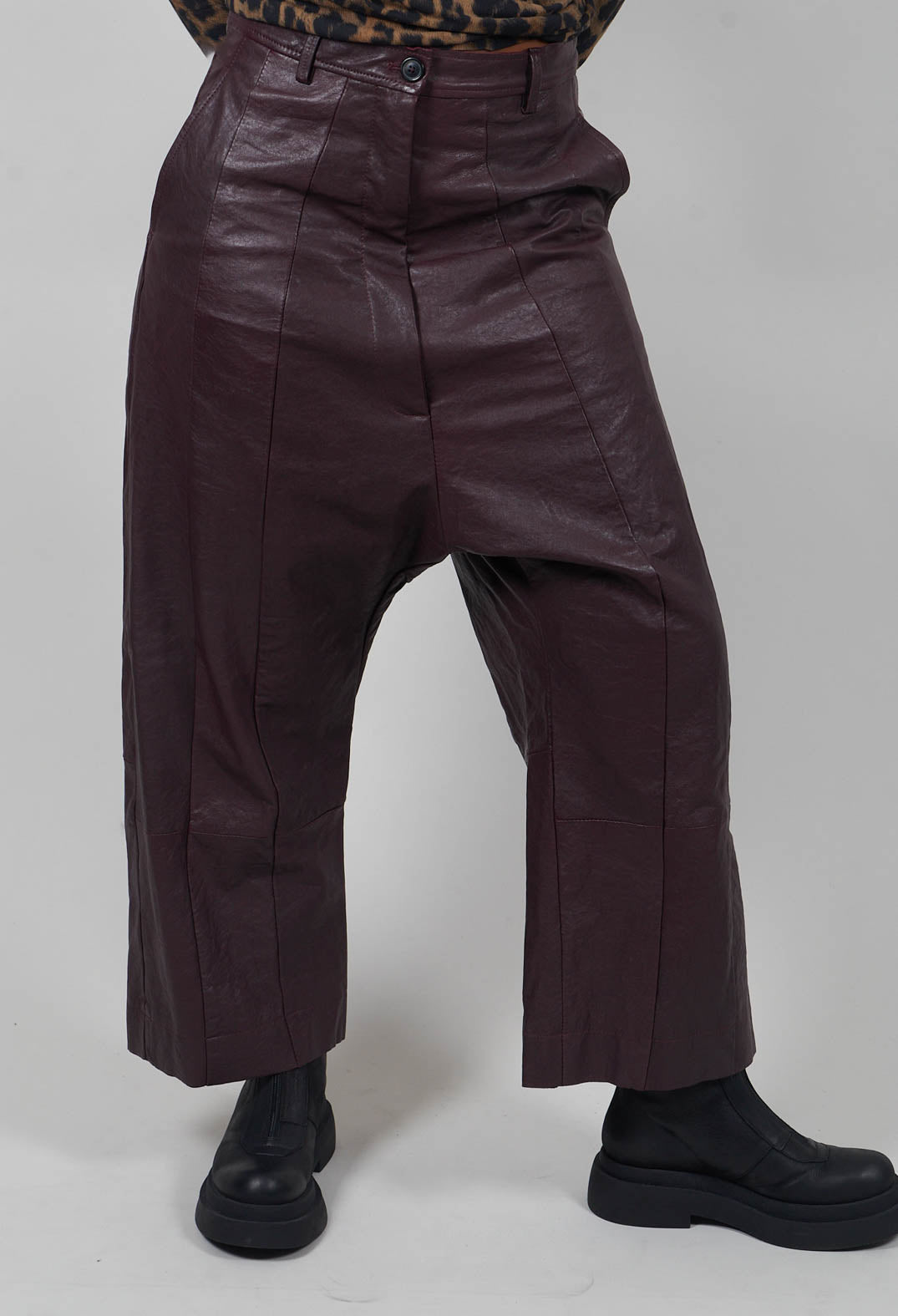 Leather Drop Crotch Trousers in Purple - 1480106