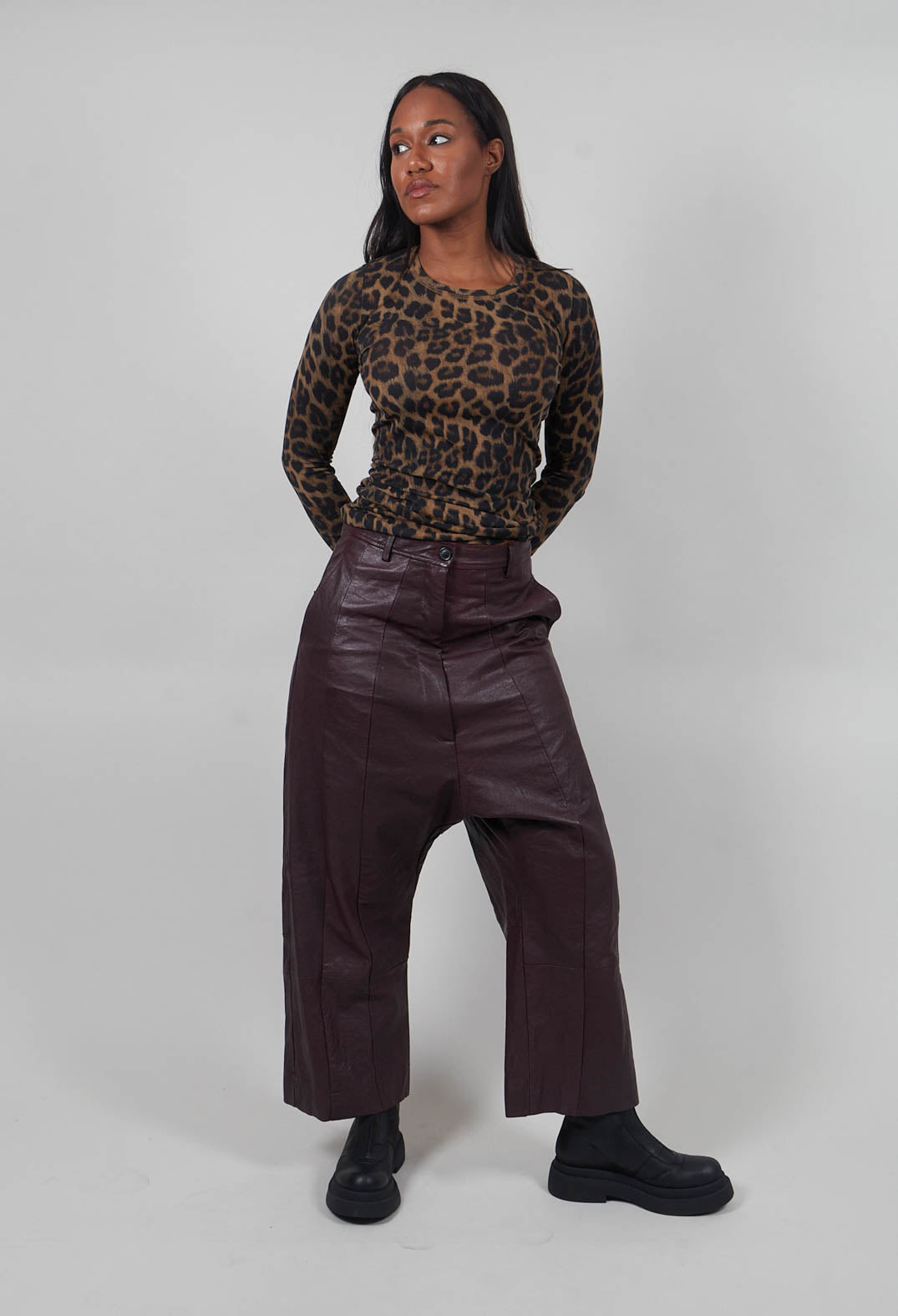Leather Drop Crotch Trousers in Purple - 1480106